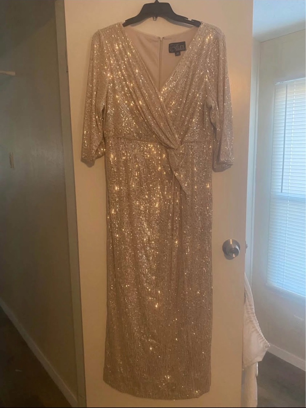 Alex Evenings Gold Sequin Wrap Maxi Dress